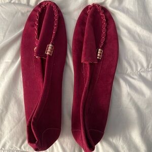 Burgundy Suede Ballet Flats Comfort Driving Sole Slip-On Shoes”